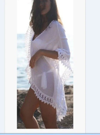 Cotton beach bikini lace white blouse for swimming with feminine detailing
