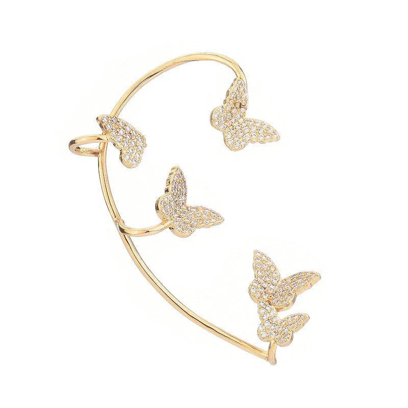 Elegant gold-plated butterfly ear cuffs with sparkling zircon accents, perfect for women's fashion and accessorizing