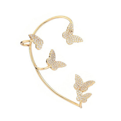 Elegant gold-plated butterfly ear cuffs with sparkling zircon accents, perfect for women's fashion and accessorizing