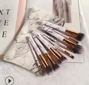 10-piece marble makeup brush set with 5 large and 5 small brushes for versatile beauty application