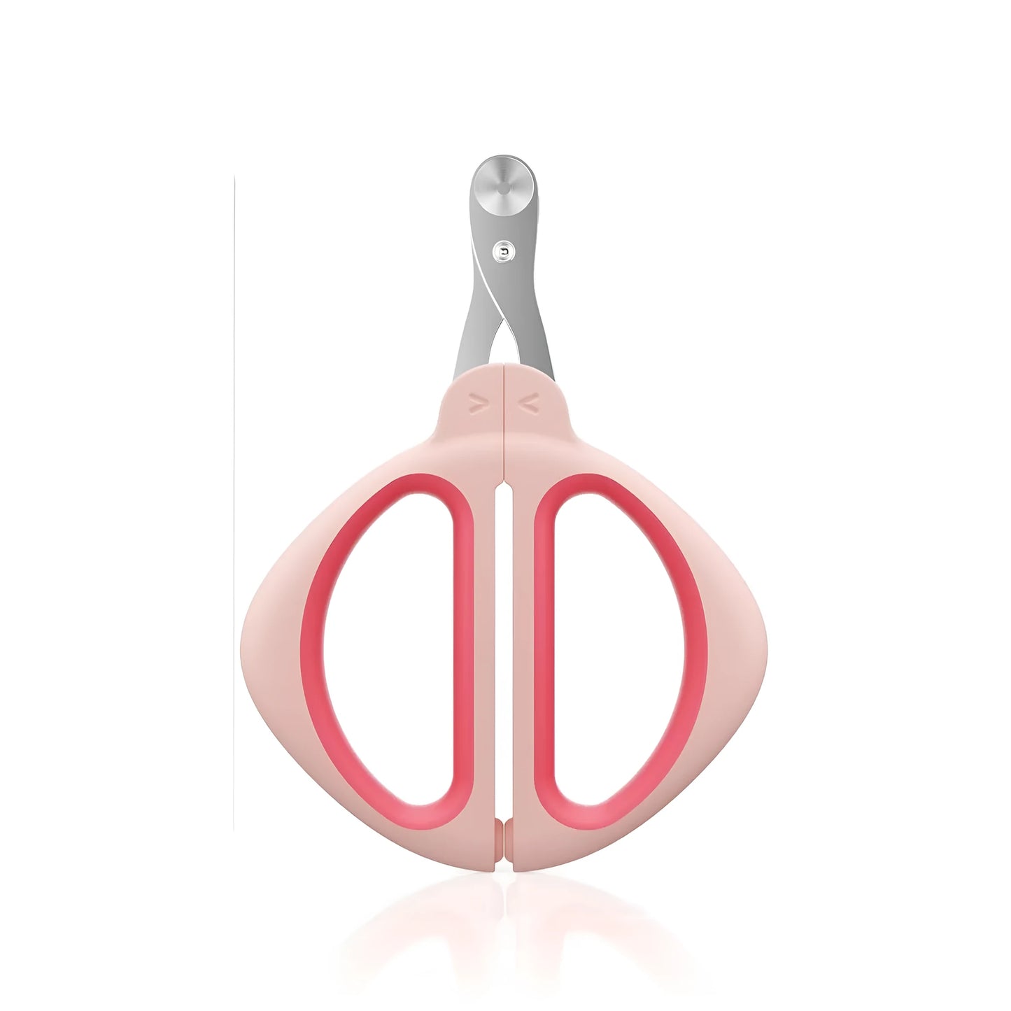 Blue cat nail clipper with a round safety-guide hole and stainless steel blade on a non-slip handle.