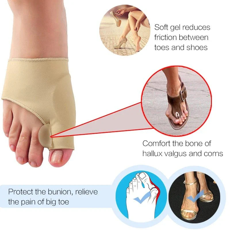 Corrective toe separator socks featuring a gel pad for bunion pain relief and a silicone toe spacer for proper foot alignment