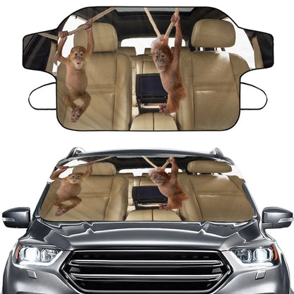 Car snow protection cover front gear with lanyard installation system for vehicle windshields