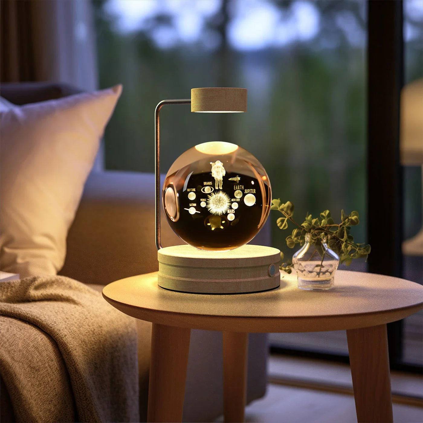 Crystal Ball Cosmic Dinosaur Indoor Night Light with USB Power and Warm Bedside Lighting
