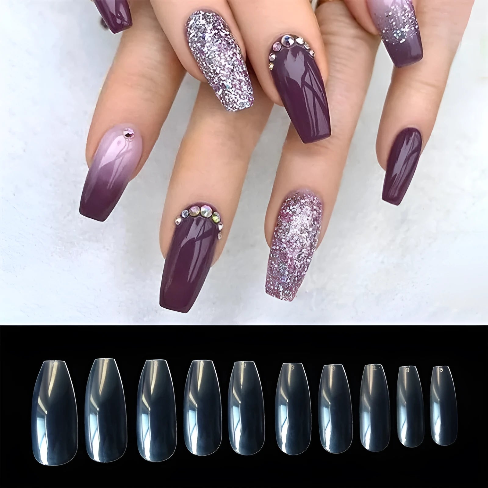 500 transparent natural ABS false nails in 10 sizes for professional and home nail applications