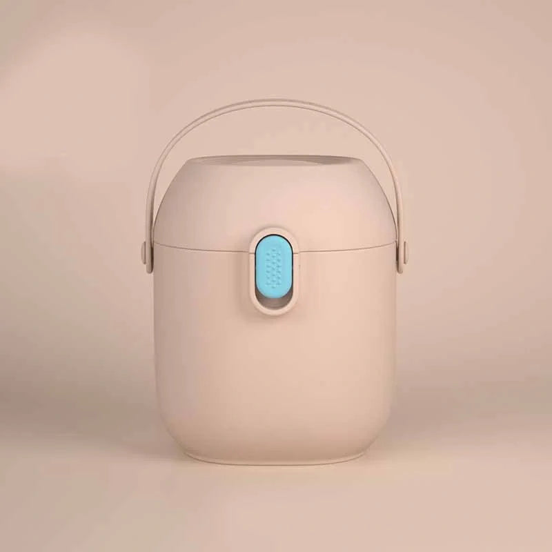 Large portable airtight baby milk powder container with scoop in peacock blue, olive green, and rouge powder