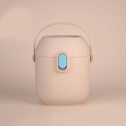 Large portable airtight baby milk powder container with scoop in peacock blue, olive green, and rouge powder
