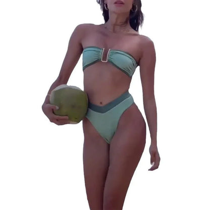 Fluorescent green women's bikini swimsuit brief style on mannequin