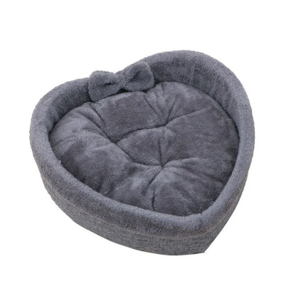 Cozy heart-shaped pet bed in grey and pink colors, suitable for small, medium, and large dogs and cats