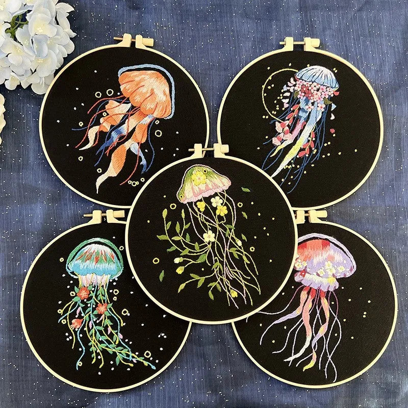 Handmade embroidery jellyfish pendant marine design fabric with cartoon pattern and elasticity options