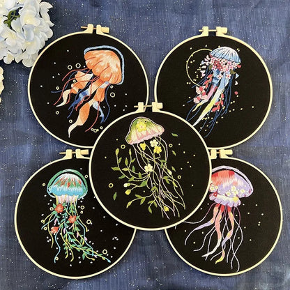 Handmade embroidery jellyfish pendant marine design fabric with cartoon pattern and elasticity options