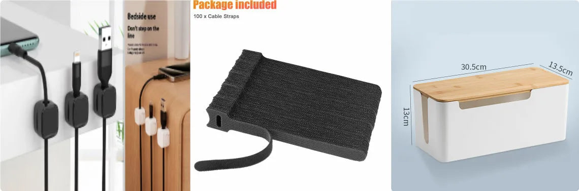 Plastic cable storage box for wires, power strips and chargers, 23x11x12.5cm and 30.5x13.5x13cm