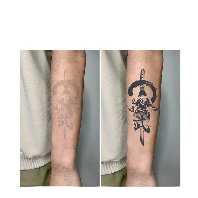 Waterproof samurai tattoo sticker with 11x18cm geometry design using transfer printing technology