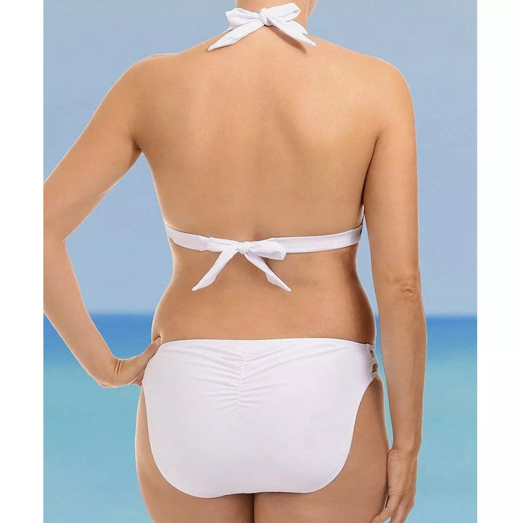 Women's split solid bikini in black or white, made from 100% vinylon
