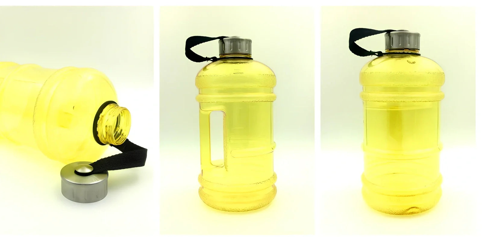 2-litre sports bottle with dumbbell shape in multiple colours including fuchsia, blue, pink, black, green, yellow