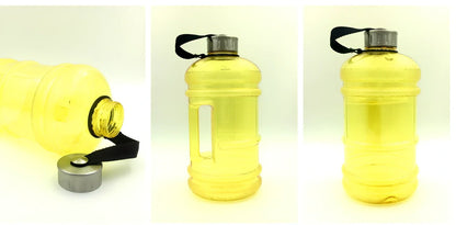 2-litre sports bottle with dumbbell shape in multiple colours including fuchsia, blue, pink, black, green, yellow