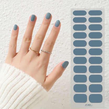 Semi-curing gel nail stickers sheet showing 22 solid colour designs including roses, tulips, and geometric patterns