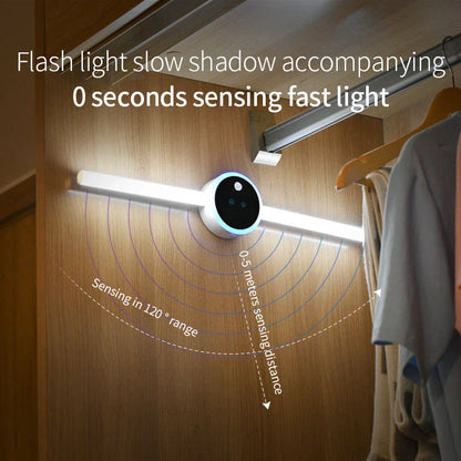 Multifunctional LED cabinet light with clock, motion sensor, and versatile features for home and office organization