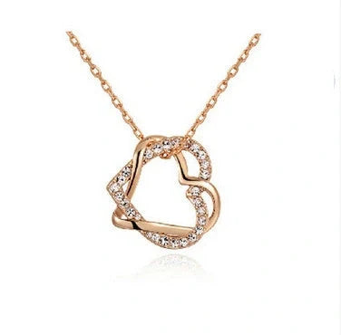 Double Diamond Heart Necklace and Earring Set in gold and silver finishes