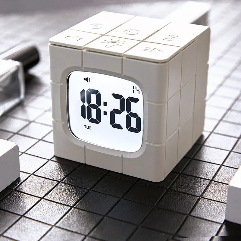 Rubik's Cube Alarm Clock with USB Charging, Voice Control, Countdown Timer, and Adjustable Brightness