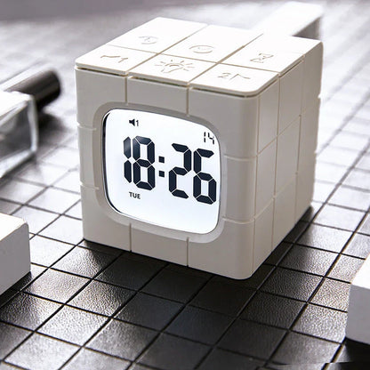Rubik's Cube Alarm Clock with USB Charging, Voice Control, Countdown Timer, and Adjustable Brightness