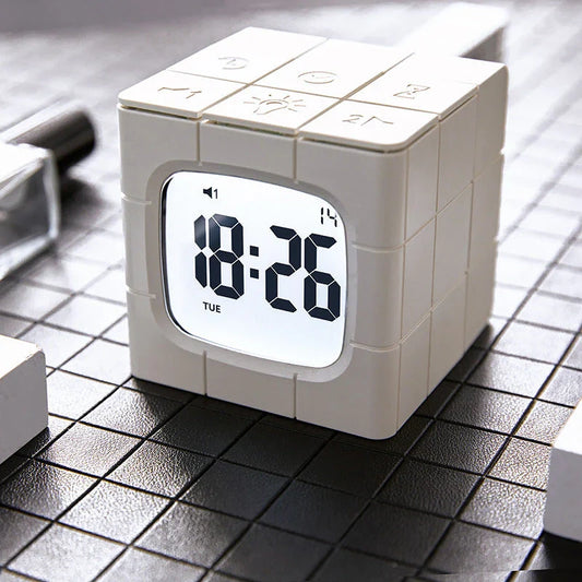 Rubik's Cube Alarm Clock with USB Charging, Voice Control, Countdown Timer, and Adjustable Brightness