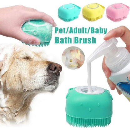 Silicone pet grooming gloves with shampoo dispenser for gentle bathing and massage