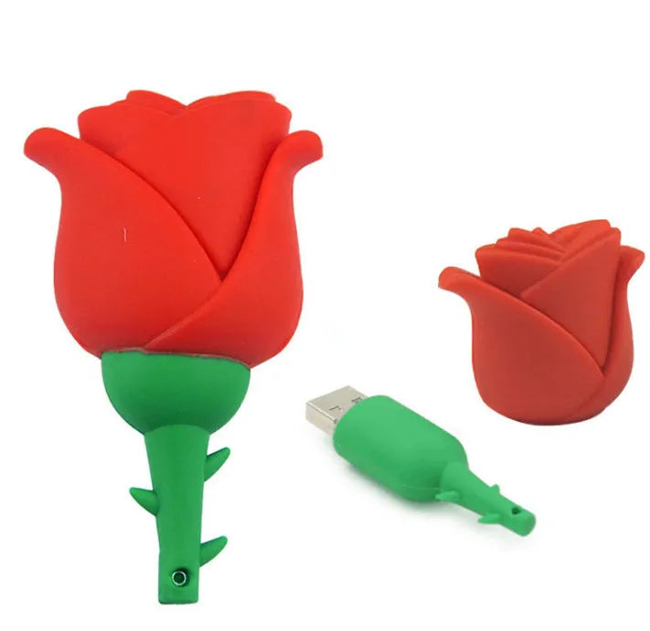 Cartoon rose shape USB flash drive with PVC shell, USB2.0, 20g weight, in Blue Pink Purple Red Yellow