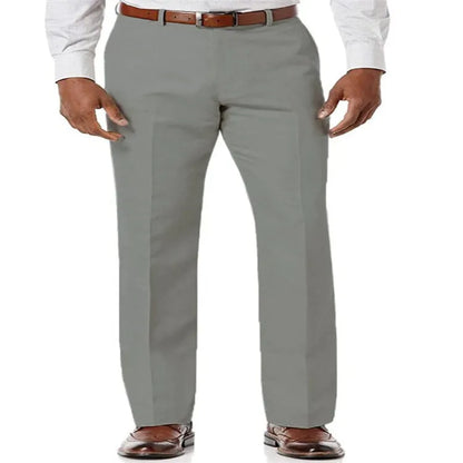 Men's beige white linen casual trousers with slant pockets laid flat