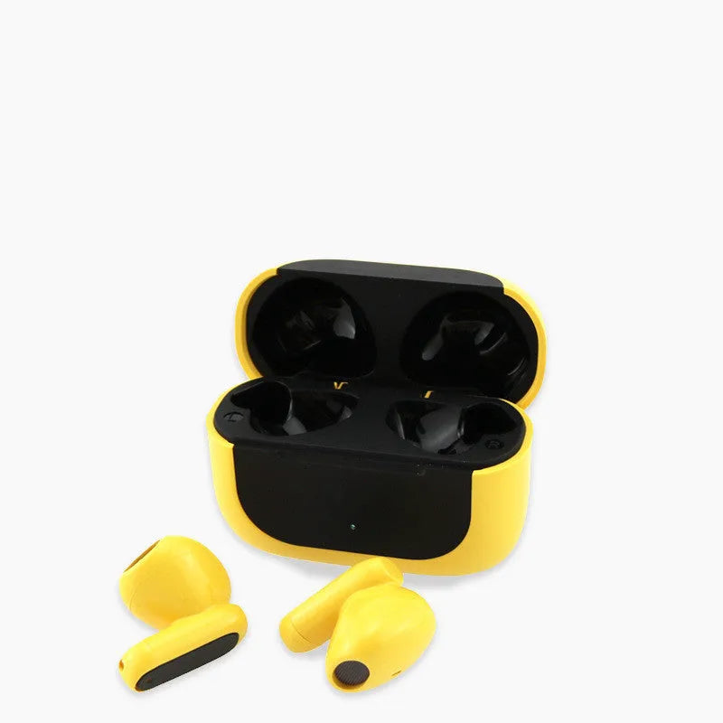 Jerry cartoon wireless Bluetooth headphones in black, white, and yellow colours with in-ear design