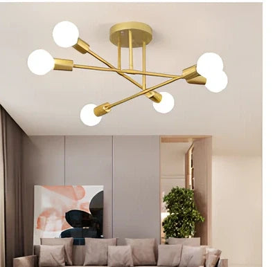 Industrial wind iron art ceiling light with 6 LED heads, 700mm diameter, European design in black, gold, or white