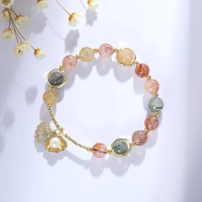 Women's crystal bracelet with coloured hair crystal shell and red sealant flower animal zodiac design