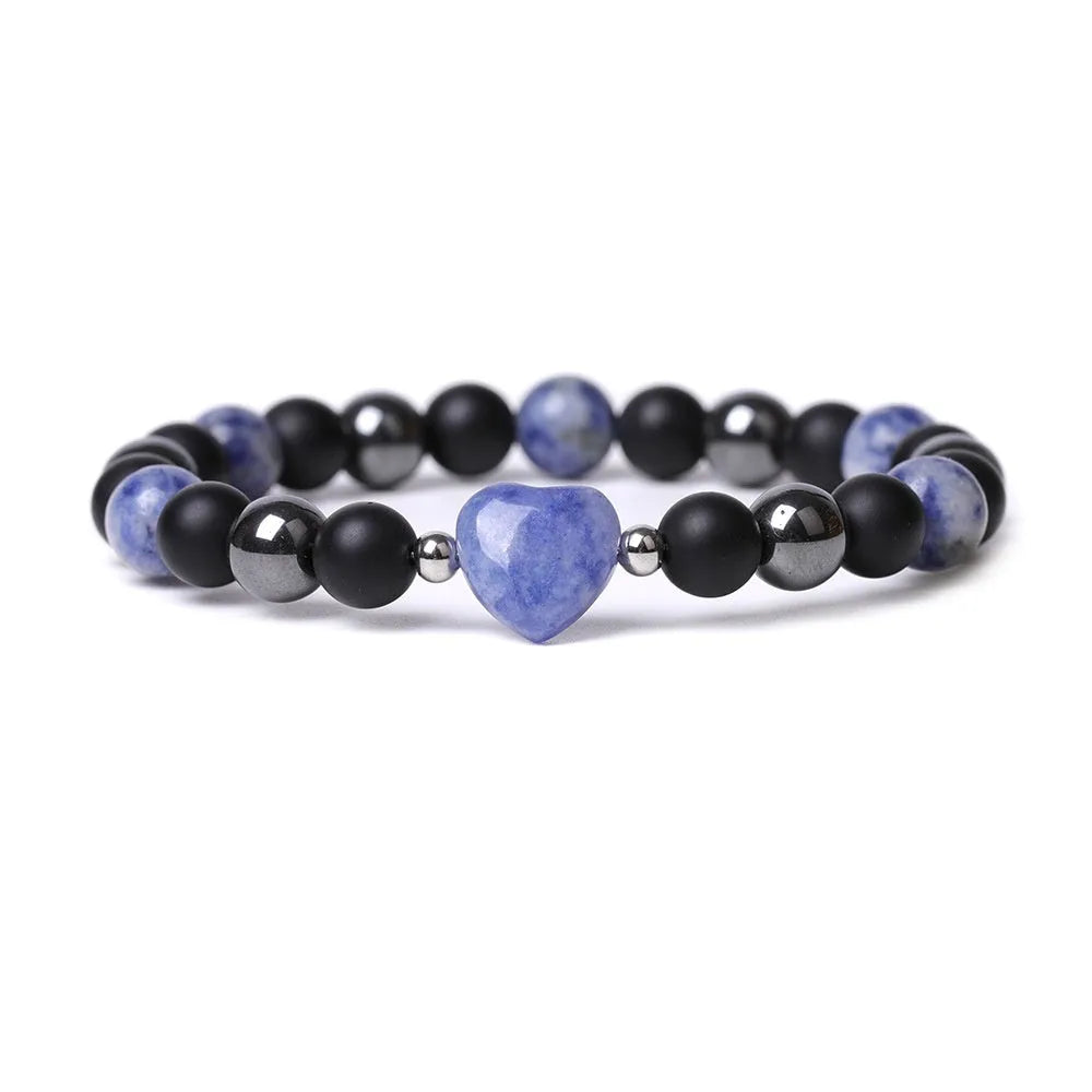Geometric peach heart stone bracelet with hand-cut craftsmanship in multiple colour variations