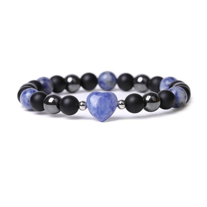 Geometric peach heart stone bracelet with hand-cut craftsmanship in multiple colour variations