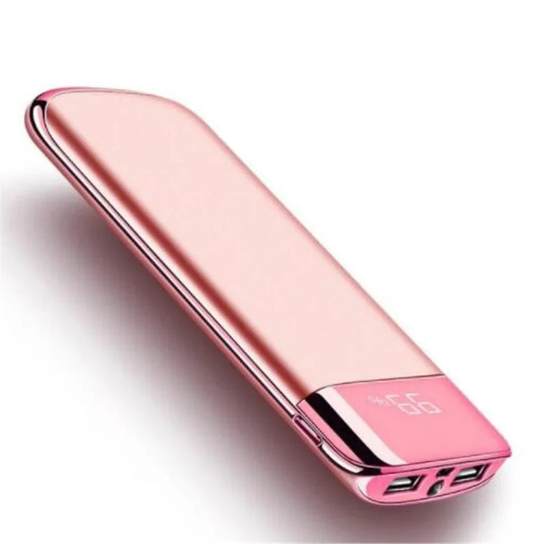 Y10 portable power bank with LCD display showing battery percentage, dual USB ports, and LED light