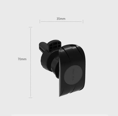 Matte black car phone holder clipped onto a car air vent