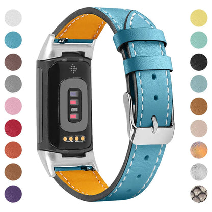 Genuine leather strap for Fitbit charge5/6 smartwatch adjustable 5.5-8.1 inches 16 colours