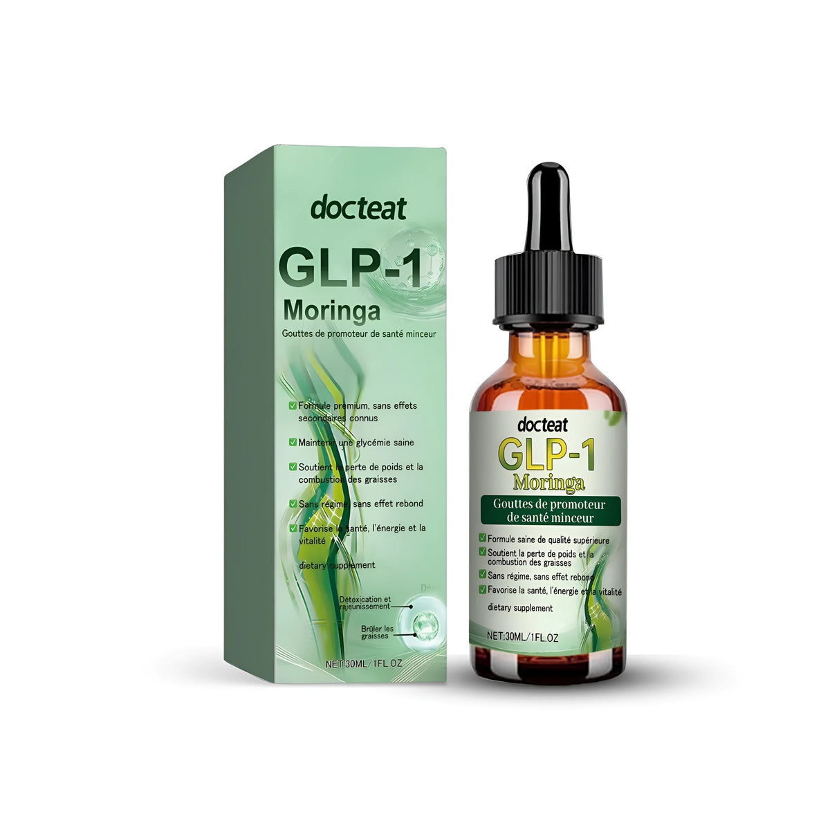 DOCTEAT GLP-1 dietary supplement liquid drops in 30ml glass dropper bottle