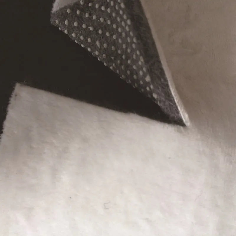 Black rectangular bedside carpet with anti-skid plastic points on bottom and soft felt interior.