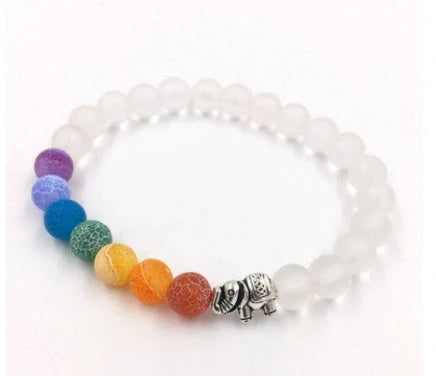 Agate molten rock 8mm energy chakra bracelet with colourful beads and alloy accents