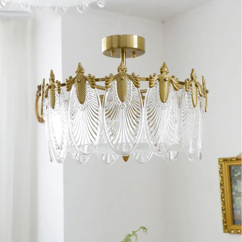 Peacock glass and iron ceiling lamp with LED tricolor light, available in 40cm, 50cm, and 60cm diameters