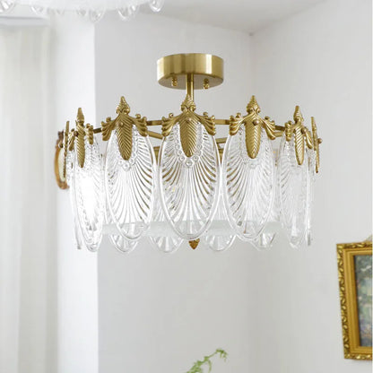 Peacock glass and iron ceiling lamp with LED tricolor light, available in 40cm, 50cm, and 60cm diameters