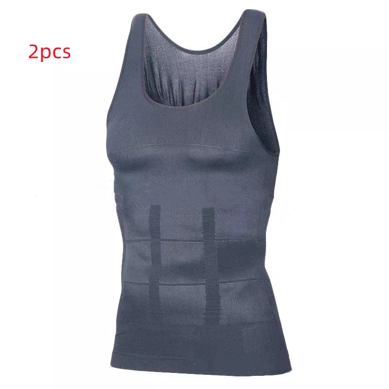 Men's tummy shaper vest in black or white, sizes M to XXL, for upper body contouring