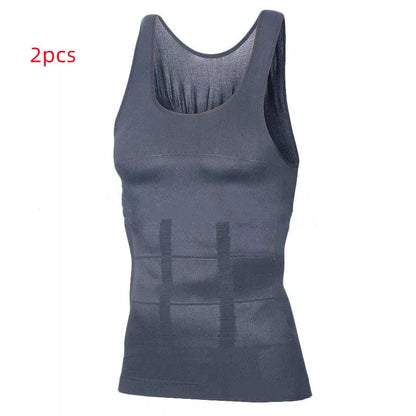 Men's tummy shaper vest in black or white, sizes M to XXL, for upper body contouring