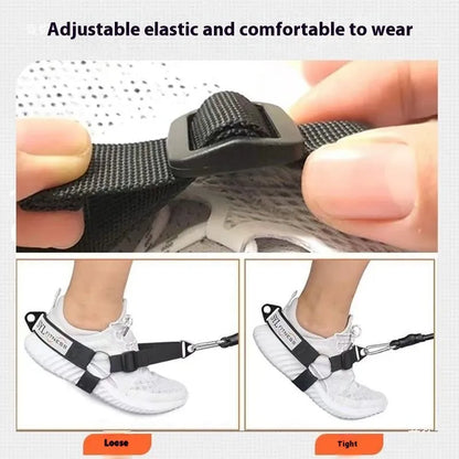 Gantry frame ankle strap with tension buckles for rope access training in black colour