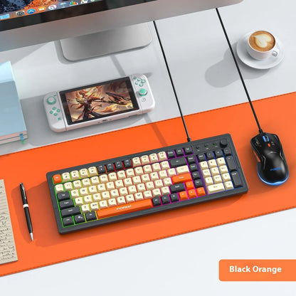 Mechanical keyboard and wireless mouse set in a chosen colour like beige gray or sky blue on a desk.