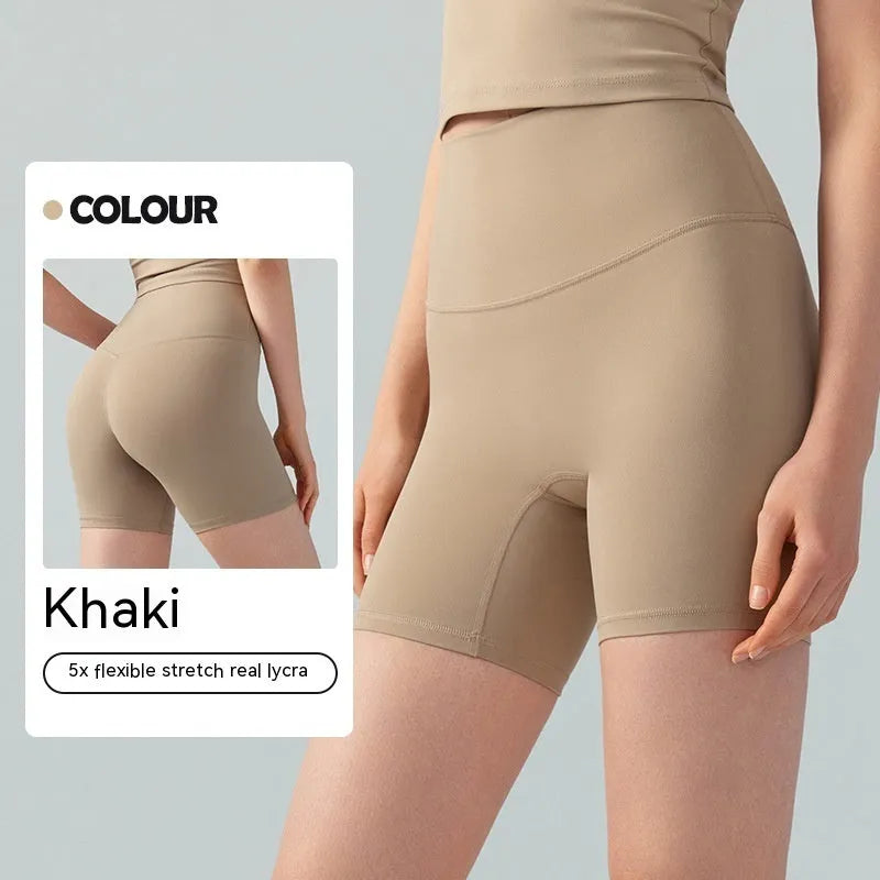Women's high-waist Lycra yoga shorts in leaf green for yoga and fitness