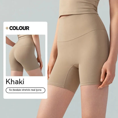 Women's high-waist Lycra yoga shorts in leaf green for yoga and fitness