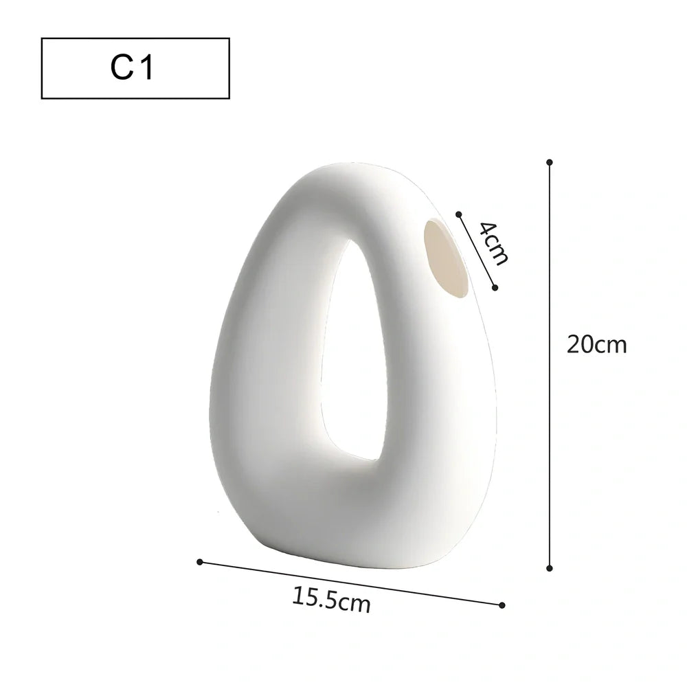 Geometric handmade ceramic vase with painted surface, 18-25cm height, modern minimalist design