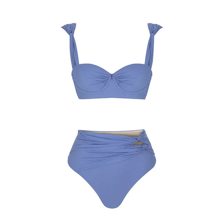 Women's one-piece swimsuit with round buckle decoration and hollow-out stitching design in nylon fabric